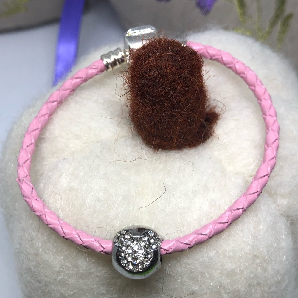 6” inches Pink Leather Charm Bracelet Charm Beads